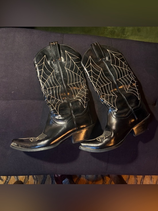 Jeffrey Campbell Shoes - Women's Black Embroidered Spiderweb Western Boots 7.5 by Jeffrey Campbell